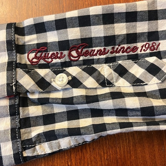 Guess Women’s Button Down Shirt Gingham Long Sleeve Large Black White - Picture 6 of 11